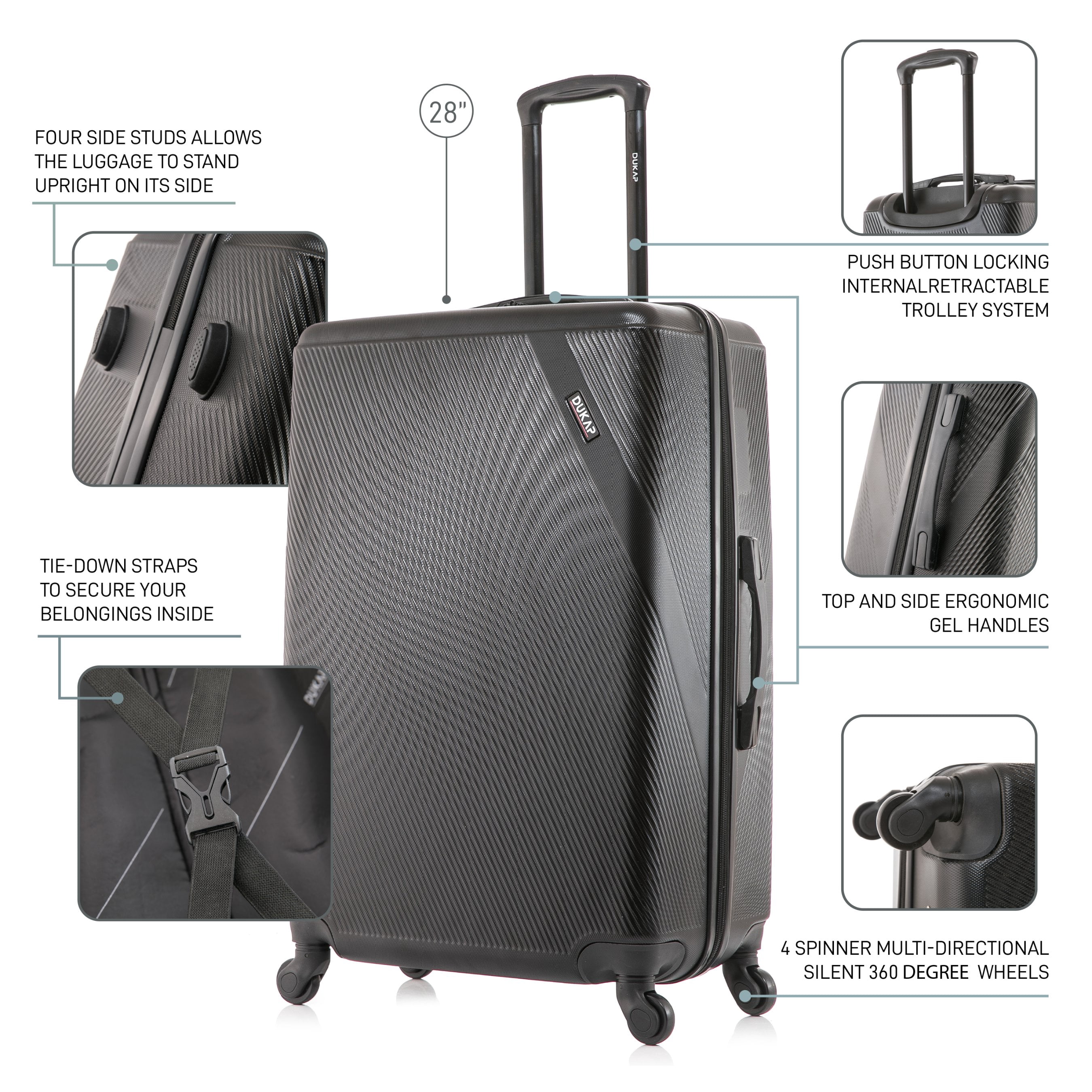 DUKAP Discovery 28" Hardside Lightweight Luggage with Spinner Wheels, Handle and Trolley, Black