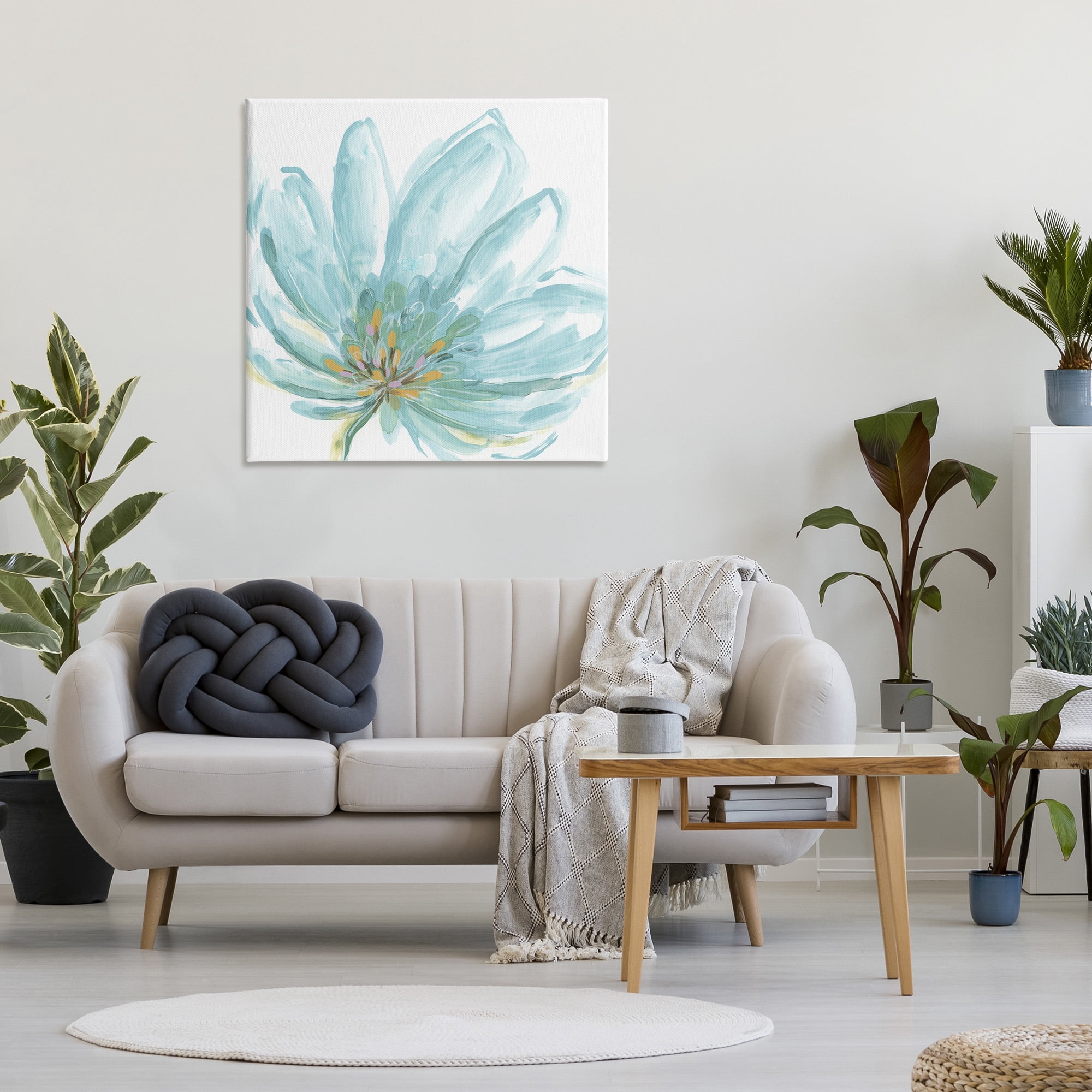 Stupell Industries Pale Blue Blossom Botanical & Floral Painting Gallery Wrapped Canvas Art Print Wall Art, 36 x 36