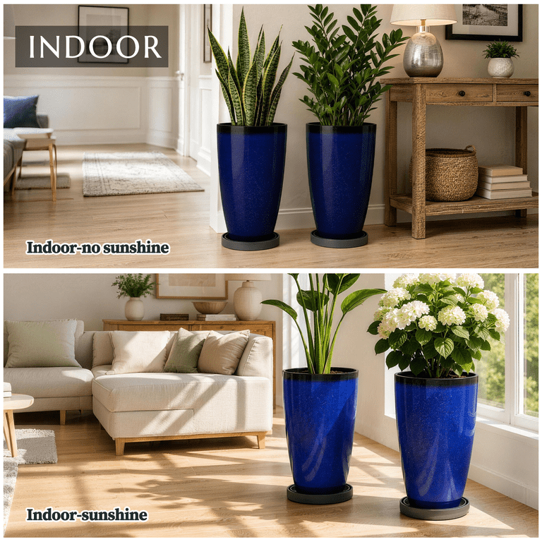 Fiason 2-Pack 21 Inch Tall Blue Ceramic Planters photo 8