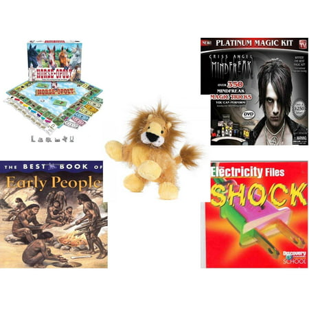 Children's Gift Bundle [5 Piece] -  Horse-Opoly Board  - Criss Angel Platinum Magic Kit  - Ganz Lil'Kinz Lion , 6.5