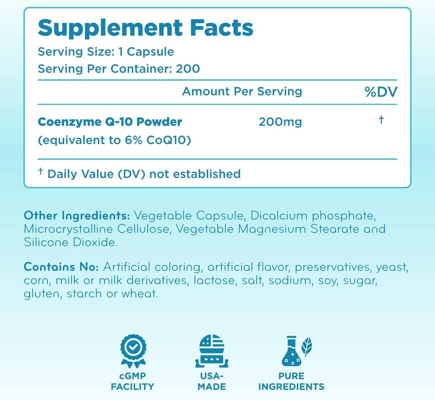 Clear Formulas CoQ10 200mg 200 Capsules with BioPerine - Quick Absorption Non-GMO