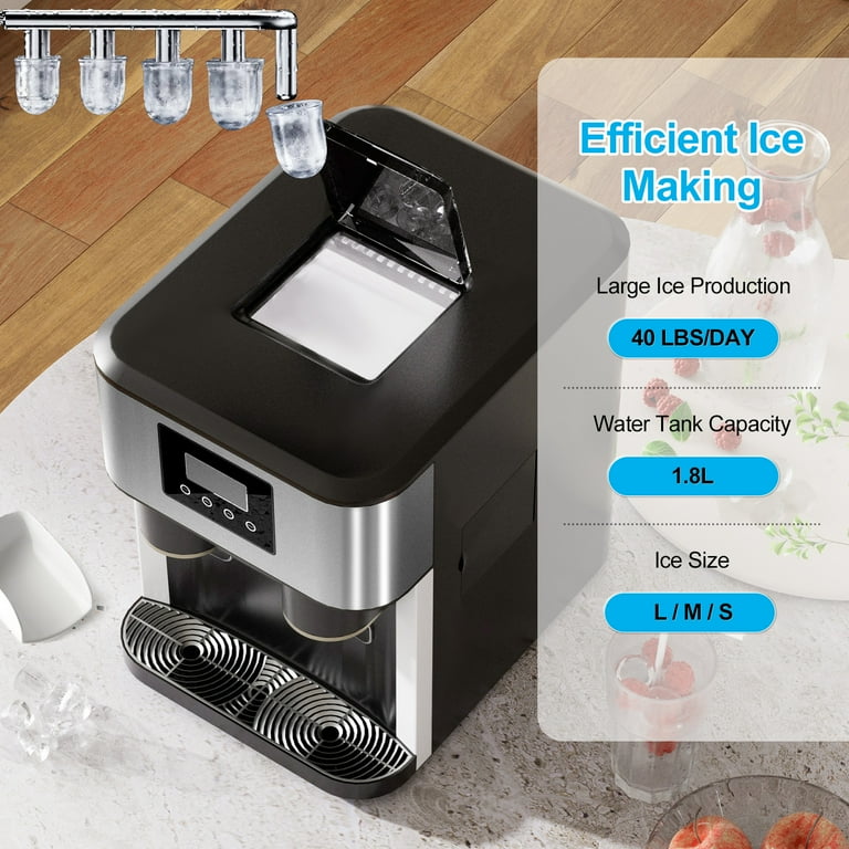 DISHUP, Water Dispenser with Ice Maker Crusher, 40 lbs/24H, Black