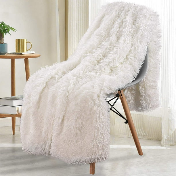 LOCHAS Super Soft Shaggy Faux Fur Blanket, Plush Fuzzy Bed Throw