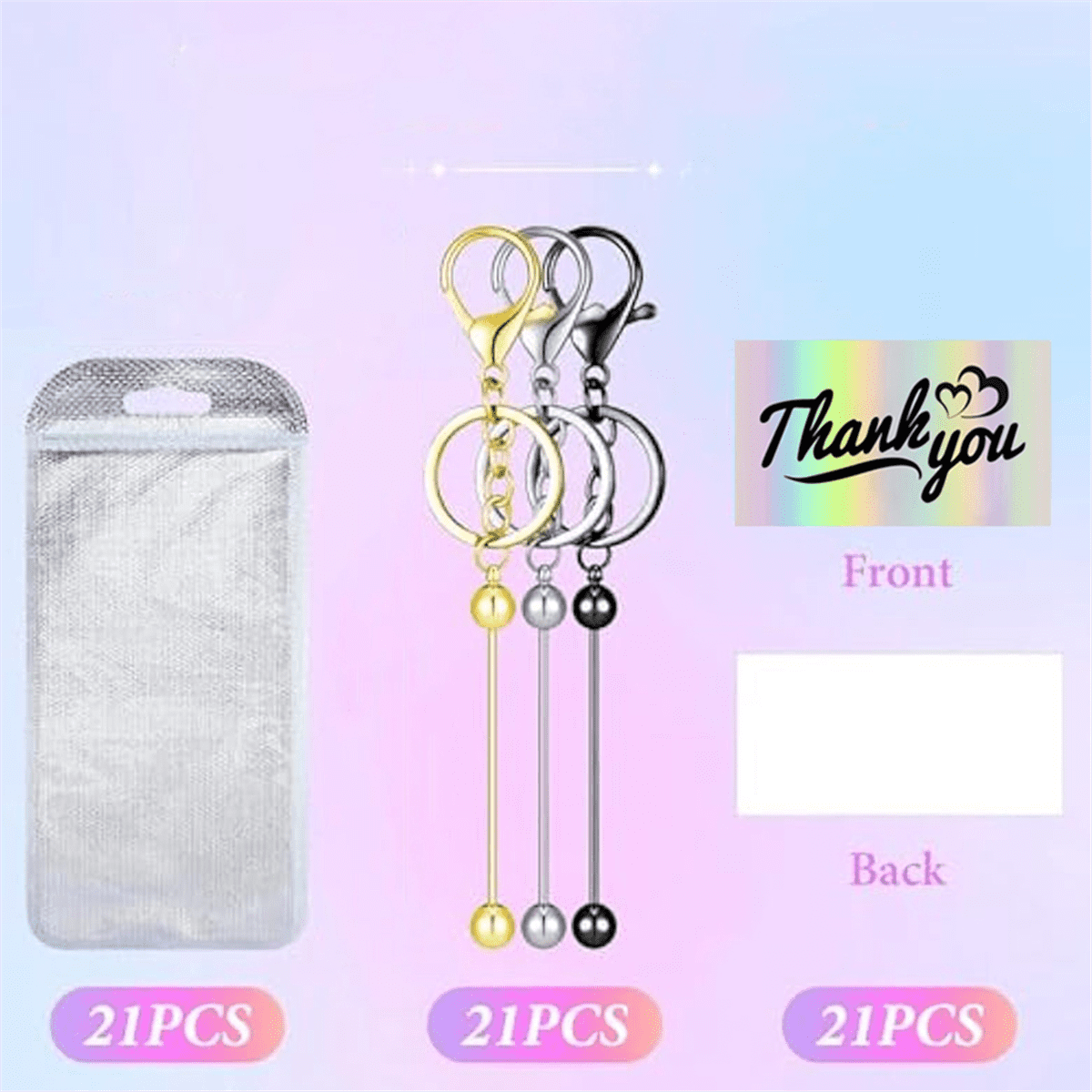 63 Pcs Beadable Keychain Bars Resealable Set Making Supplies Kit for DIY Pendant Craft Jewelry