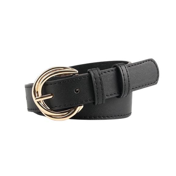 SWSMCLT Women's Belt Buckle Faux Leather D Ring Fashion Belt For Dress Metal Spring Belt Loops Fall Metal Buckle Black One Size fits XS-L