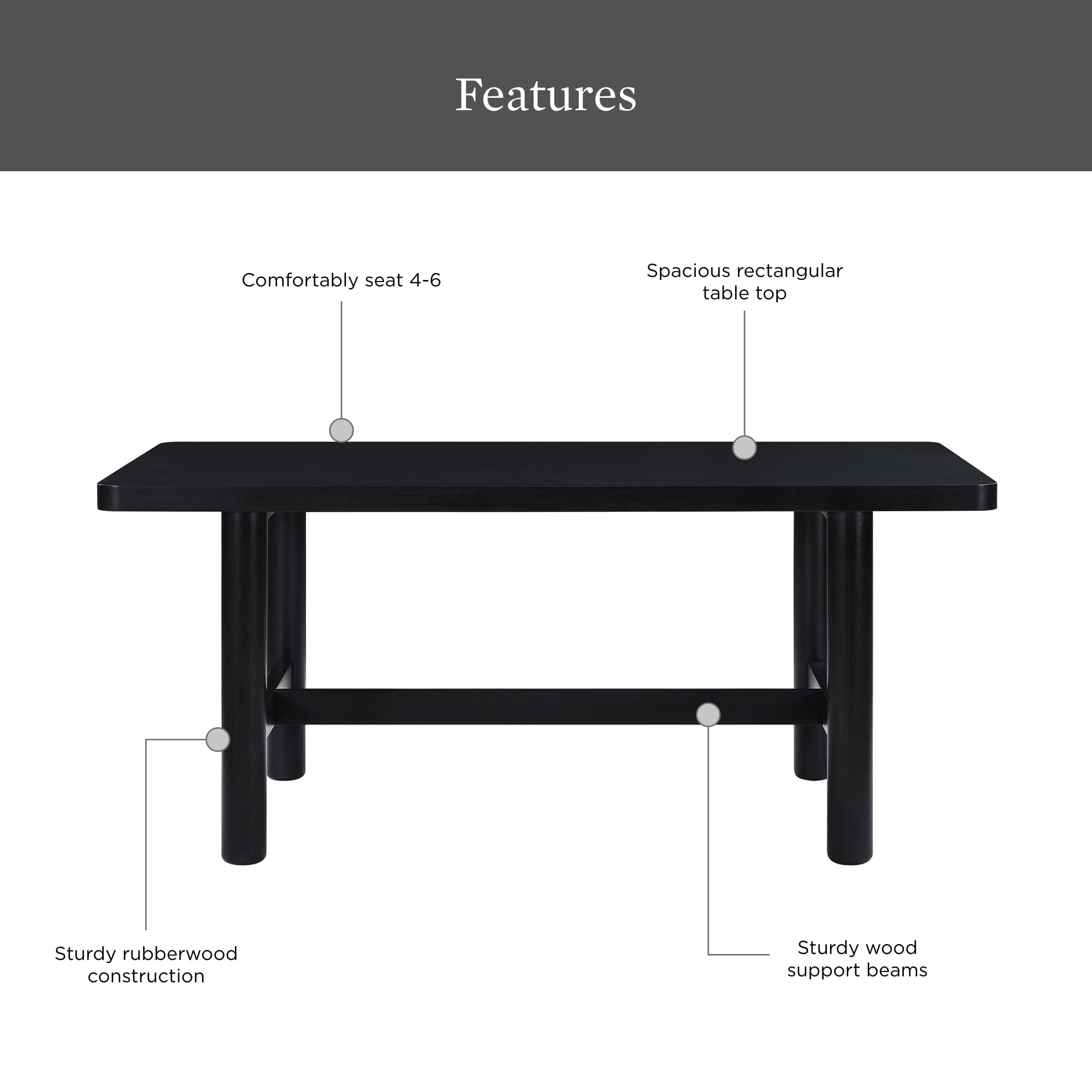 Better Homes & Gardens Adlin 70" Adjustable Dining Table, Charcoal