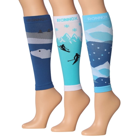 RONNOX Calf Compression Sleeve 3-Pairs (12-14 mmHg is Best Athletic & Medical for Women,Travel,Running,Nurses,Flight,Edema CP19-S