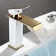 thumbnail image 4 of Grifo mezclador de baño negro y dorado de latón de alta calidad, grifo de lavabo alto de acero inoxidable en cascada, 4 of 4