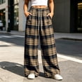 thumbnail image 3 of Idoravan Womens Plaid Pants Wide Leg Women's Elastic Waist Straight Casual Wide Leg Pants Daily Wear Outfit Pants Womens Loose Pants Casual, 3 of 7