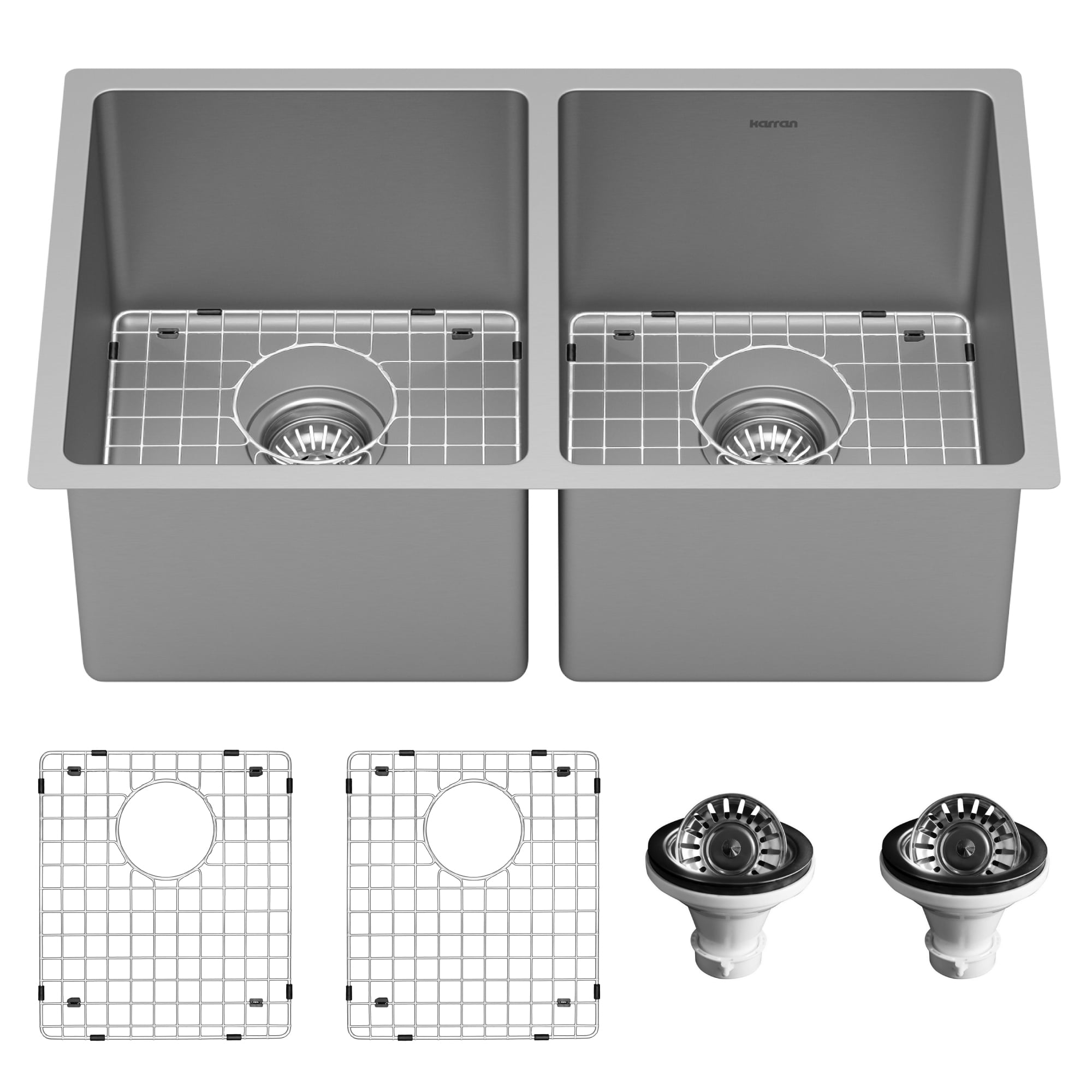 Karran 30" Undermount 16Gauge Stainless Steel 50/50 Double Bowl Kitchen Sink Kit