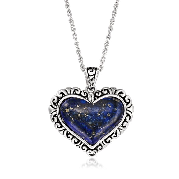 Ross-Simons Lapis Heart Pendant Necklace in Sterling Silver, Women's, Adult