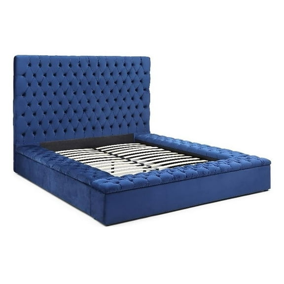 Pemberly Row Contemporary Velvet Upholstered Platform King Bed in Blue