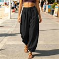 thumbnail image 2 of Women's Harem Pants Lightweight Loose Fit Drawstring Waist Side Pockets Cuffed Ankle Casual Summer Lounge Trousers, 2XL, 2 of 7