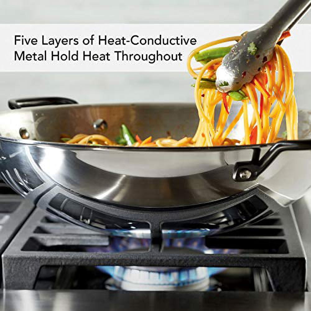 KitchenAid 5-Ply Clad 15 Inch Stainless Steel Induction Wok, Dishwasher Safe, Metal Utensil, Broiler and Oven Safe to 500°F, Polished Stainless Steel