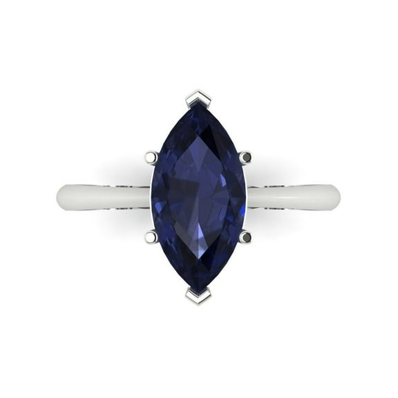 Solitaire Engagement Ring for Women - 2.5ct Simulated Blue Sapphire in 14K White Gold Promise Ring