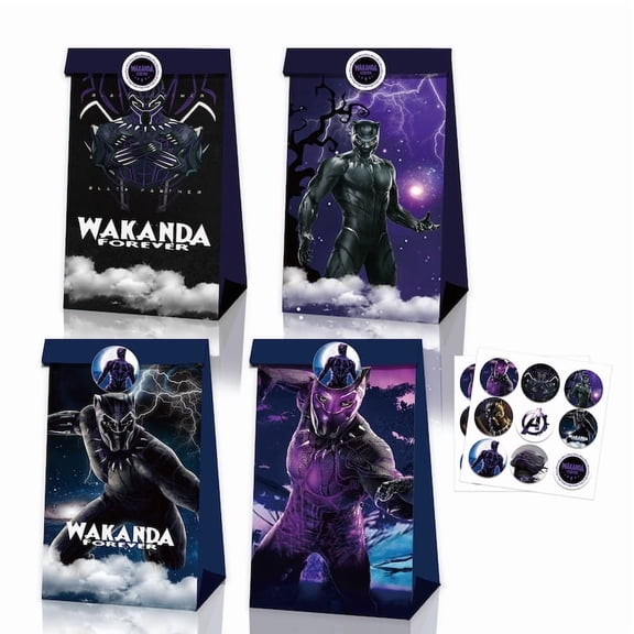 Black Panther themed paper bags, birthday party favor bags, cookie bags, candy bags, small gift bags.