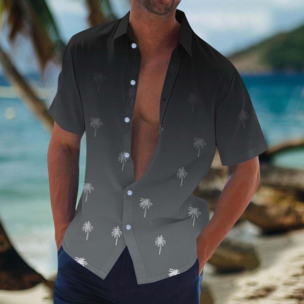 Blusa y camisa de manga corta con cuello vuelto Camisa casual para hombre Camisa de bolos vintage de manga corta Camisas de verano de playa cubana Camisa con botones Blusa para hombre Poliéster
