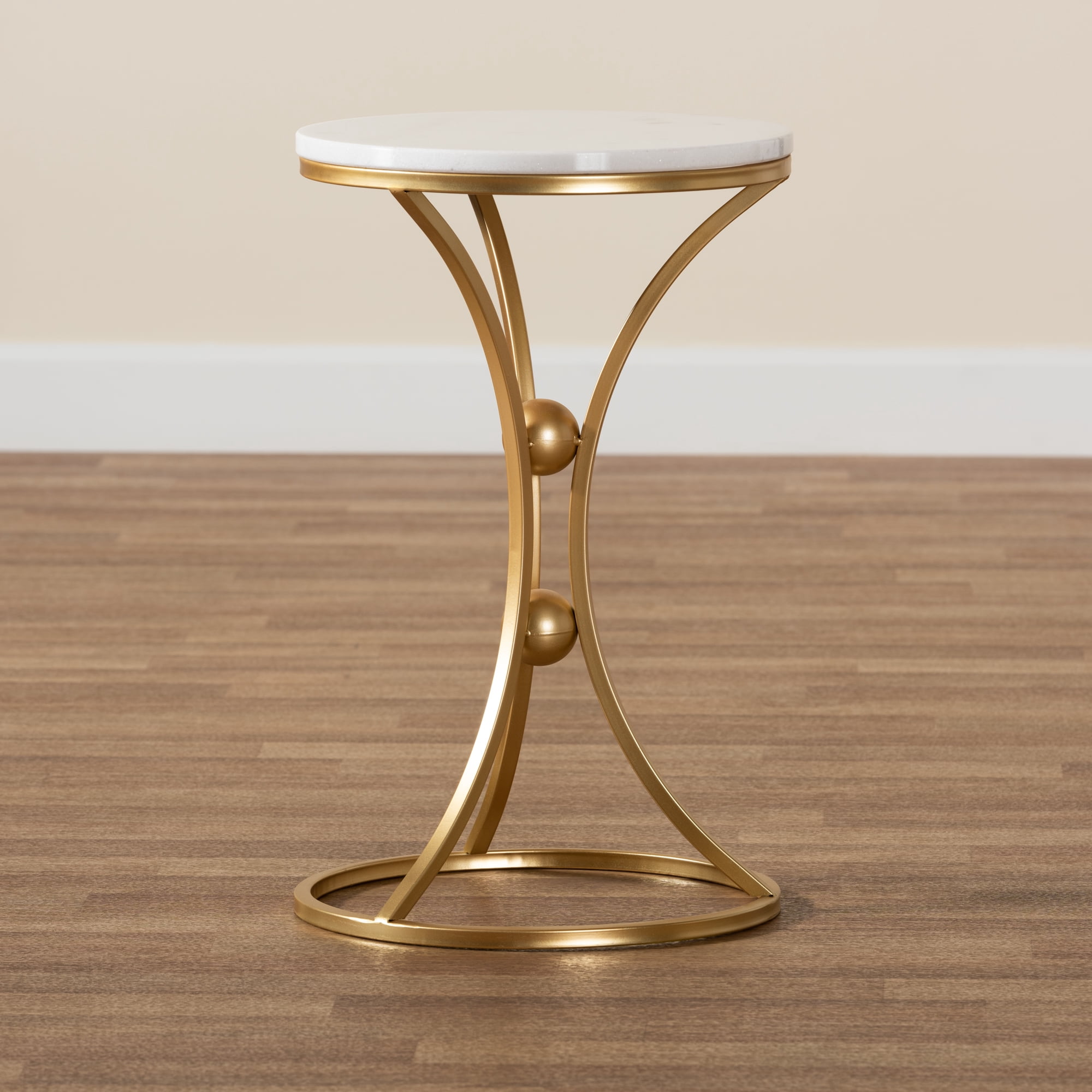 Baxton Studio Tarmon Modern and Contemporary Gold Finished Metal End Table with Marble Tabletop
