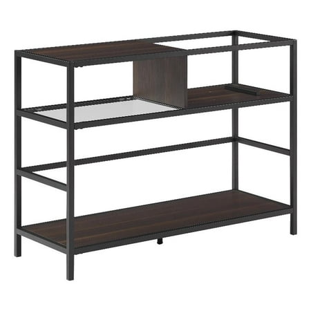 Pemberly Row Modern Wood Record Storage Console in Black/Brown