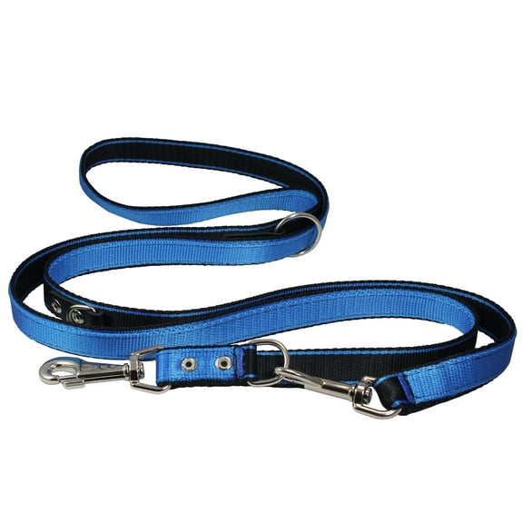 1" Wide 6 Way European Multi-functional Nylon Dog Leash, Adjustable Lead Blue 40"-70" Long