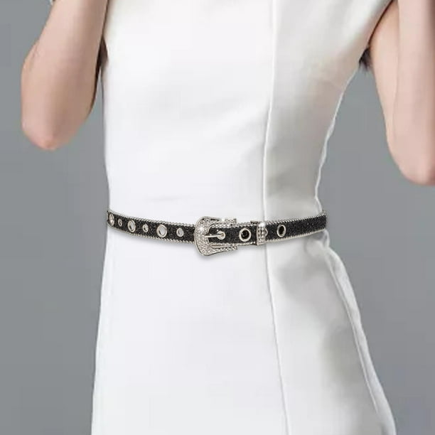 Rhinestone Belt Women Waist Belt Eyelet Belt Pin Buckle Waist Band