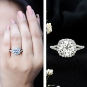 Rosec Jewels IGI Certified Lab Grown Diamond Engagement Ring 3 Carat - E-VS1 Quality Diamond Halo Ring for Women, 925 Sterling Silver, US 7.50