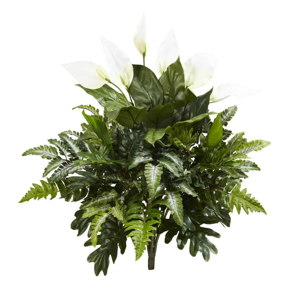 Nearly Natural 27" Mixed Spathiphyllum Artificial Plant (Set of 2), Green