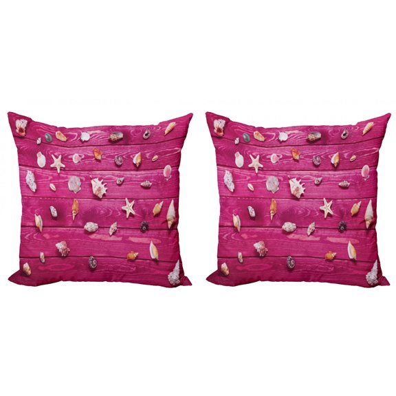 Ambesonne Nautical Throw Pillow Cover 2 Pack, Seashells Vintage, 16", Cream and Fuchsia