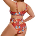 thumbnail image 4 of Agnes Orinda Women's Plus Size 2 Piece Bikini Sets Swimsuits Floral High Waisted Push Up Printed Beach Vacation Pool Party Bathing Suit 1X Orange, 4 of 8