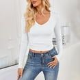 thumbnail image 2 of Timegard Womens Going out Tops V Neck Long Sleeve Comfy Slim Fitting Basic Tee Casual Solid Color Top, 2 of 7