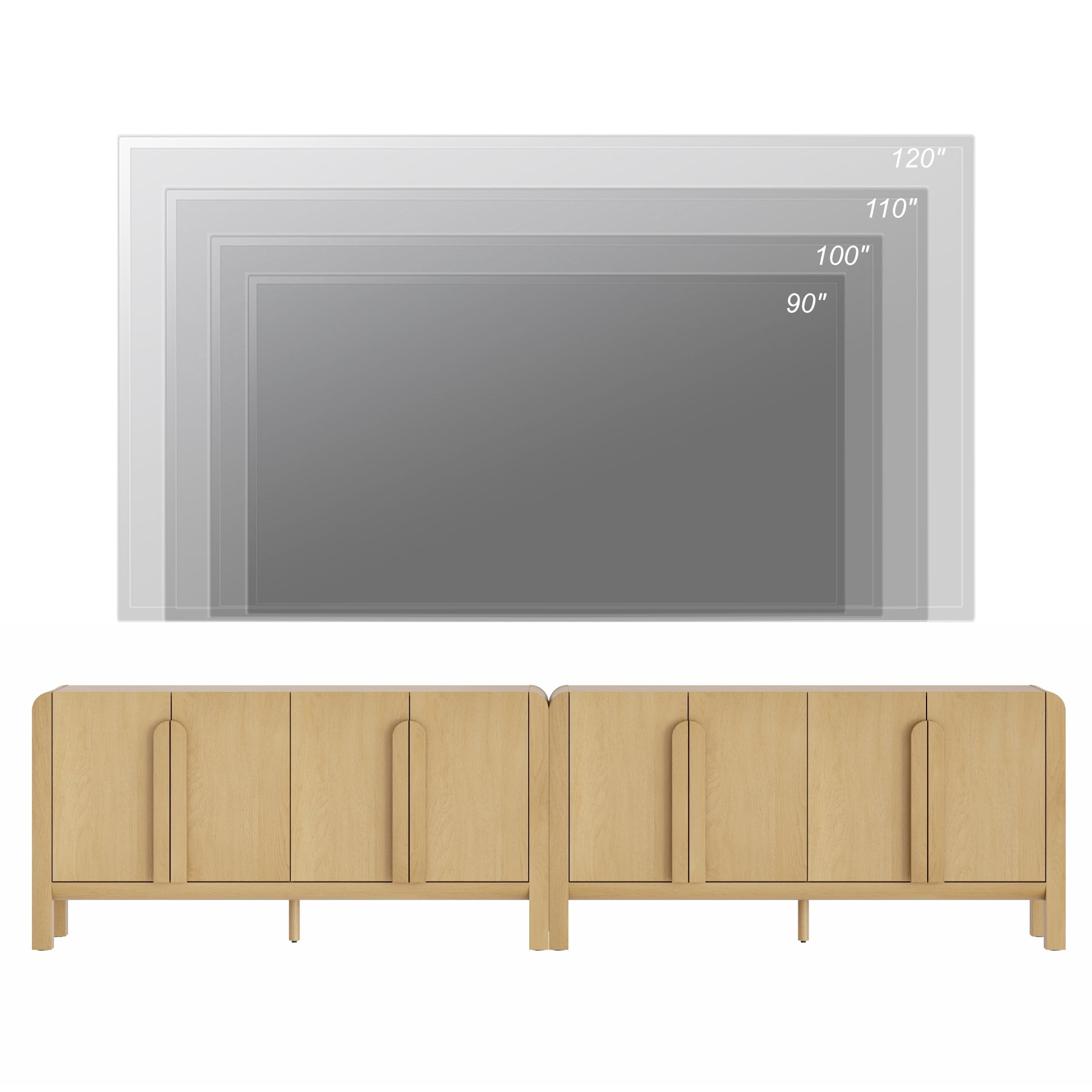 126" Accent Cabinet with 8 Doors and Adjustable Shelves, Modern Credenza Storage Cabinet with Curved Profile Design for Living Room, Kitchen, Dining Room, Hallway