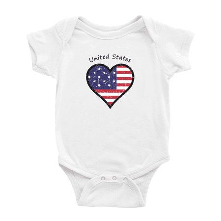 

United States Flag Heart Love Baby Clothing Bodysuits Boy Girl Clothes