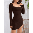 thumbnail image 2 of KelaJuan Women Bodycon Dress, Long Sleeve Backless Tie-up Solid Slit Dress Slim Fit Mini Dress Clubwear, 2 of 6