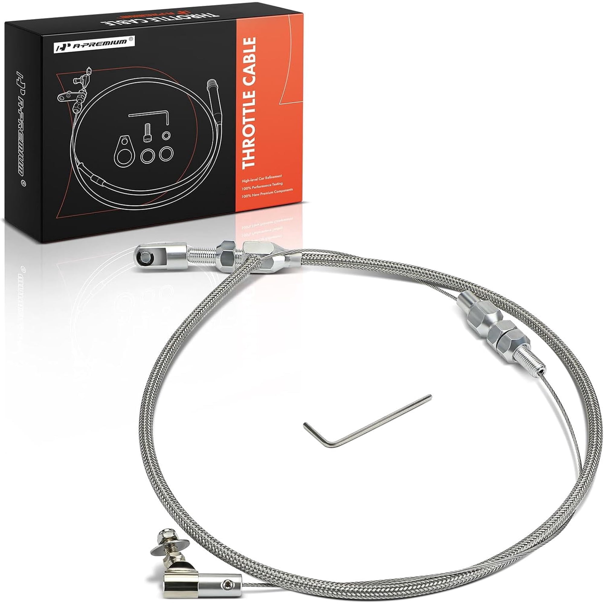 A-Premium 24" Universal Throttle Cable Kit - Braided Stainless Steel Covering Locking Kit with Aluminum Fitting & Ferrule - Adjustable Automotive Replacement Accelerator Cables Repair Kit