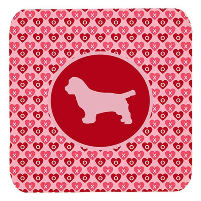 Sussex Spaniel Valentine Hearts Foam Coasters - Set 4, 3.5 x 3.5 In.