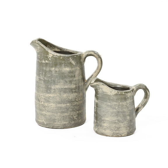 LuxenHome 2-Piece Rustic Farmhouse Pitcher Terracotta Vase Set