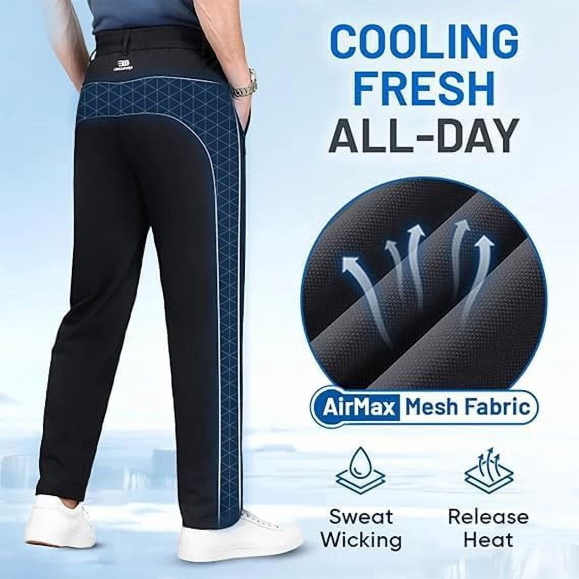 Ice Silk Mesh Panel Casual Pants, Comfort for Man Over 55, Stretch Breathable Quick Drying Pant with Pockets