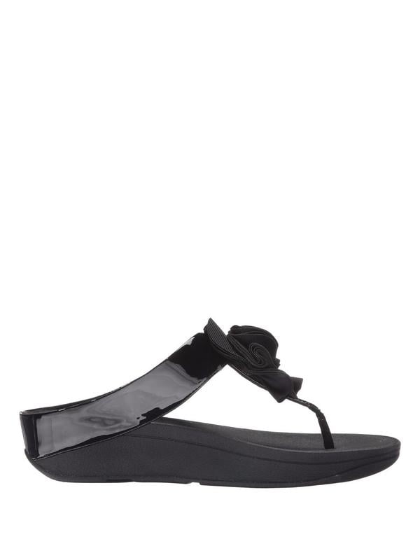 fitflop womens florrie toe-thong sandal, black patent, 9 m us
