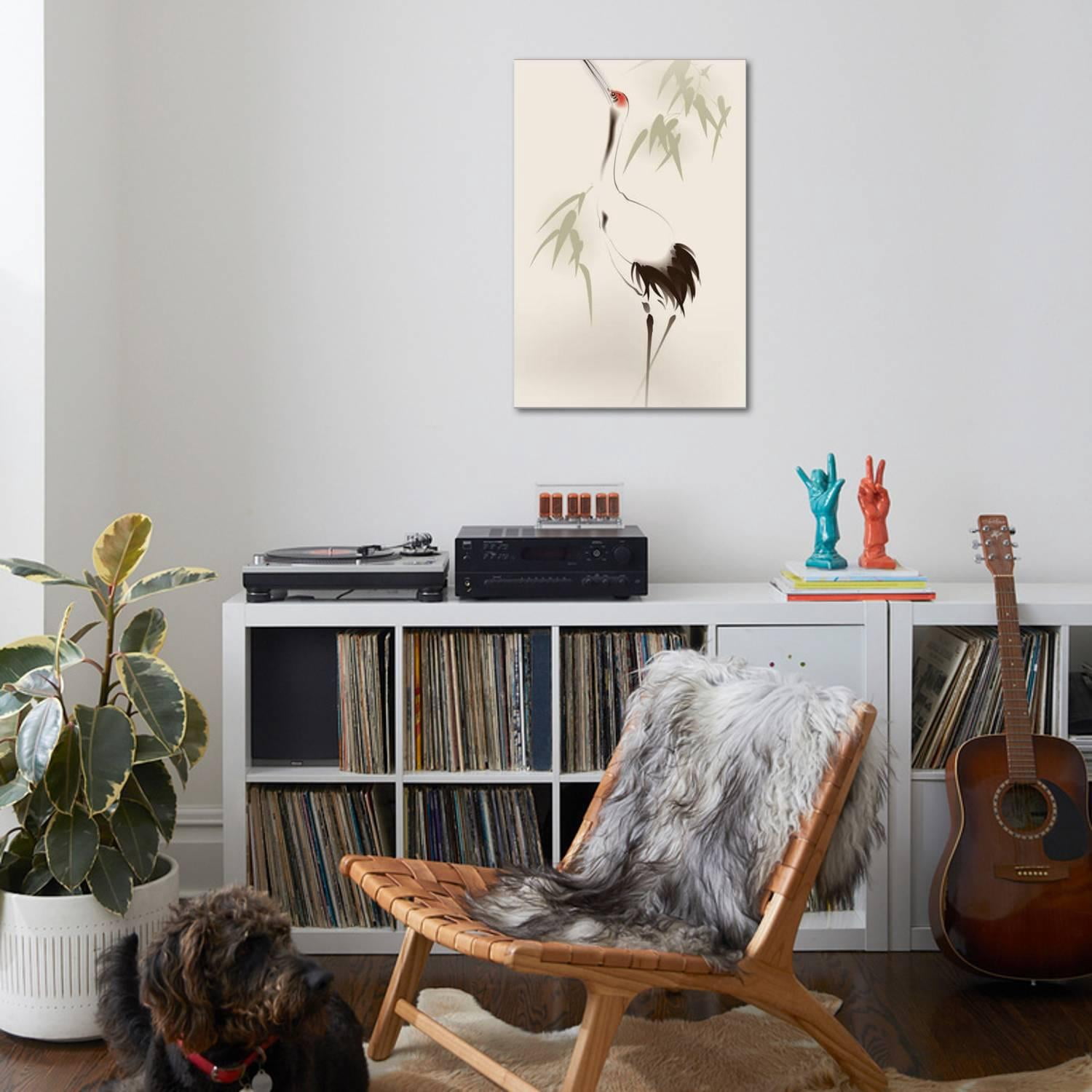 Art.com Oriental Style Painting, Red-Crowned Crane Stretched Canvas Print Wall Art by ori-artiste, 24" x 36"