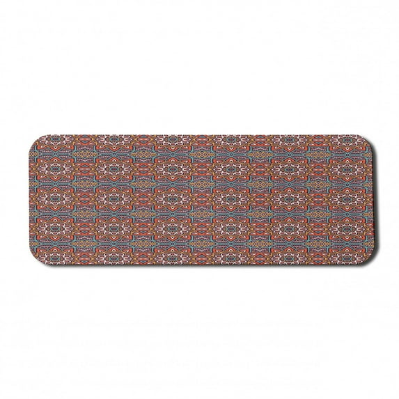 Mandala Computer Mouse Pad, Nature Inspired Floral Abstraction in Retro Colors Ornamental Petals, Rectangle Non-Slip Rubber Mousepad Large, 31" x 12" Gaming Size, Orange Turquoise White, by Ambesonne