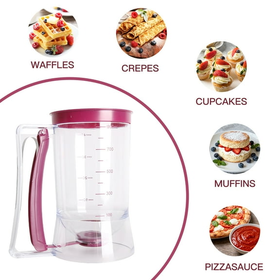 Batter Dispenser with Measuring Cup - Dual Scale Non-Slip Base, Baking Tool for Pancake/Cupcake/Waffle
