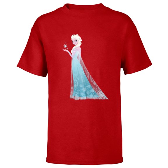 Disney Frozen Elsa Magic Snowflake T-Shirt - Short Sleeve T-Shirt for Kids - Customized-Red