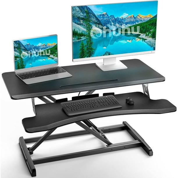 Standing Desk Converter 34 6inch Height Adjustable Sit To Stand Up Riser Home Office Workstation For Dual Monitors And Laptop With Removal Keyboard Tray Gas Spring Lift Black Com Standing Desk Converter 34 6inch Height, Computer Desk For Two Monitors With Keyboard Tray