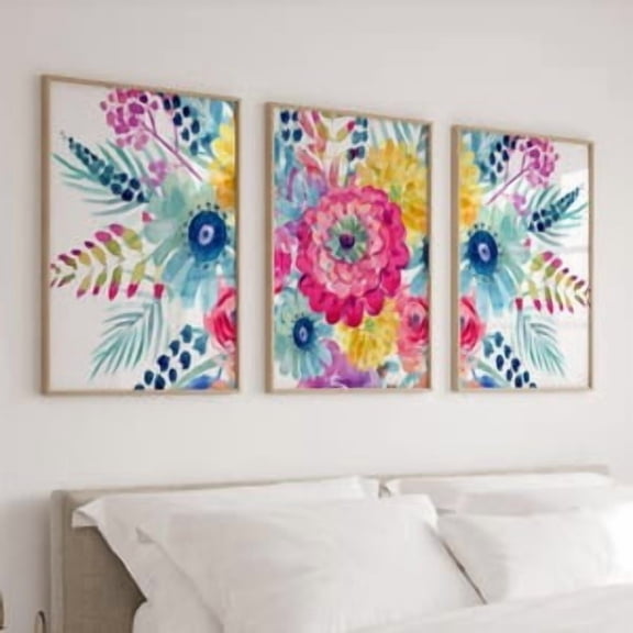 Above bed wall decor, Floral prints or canvas wall art, Watercolor flowers art print, Bedroom wall art, Set of 3 above bed wall art for girl, Poster Only