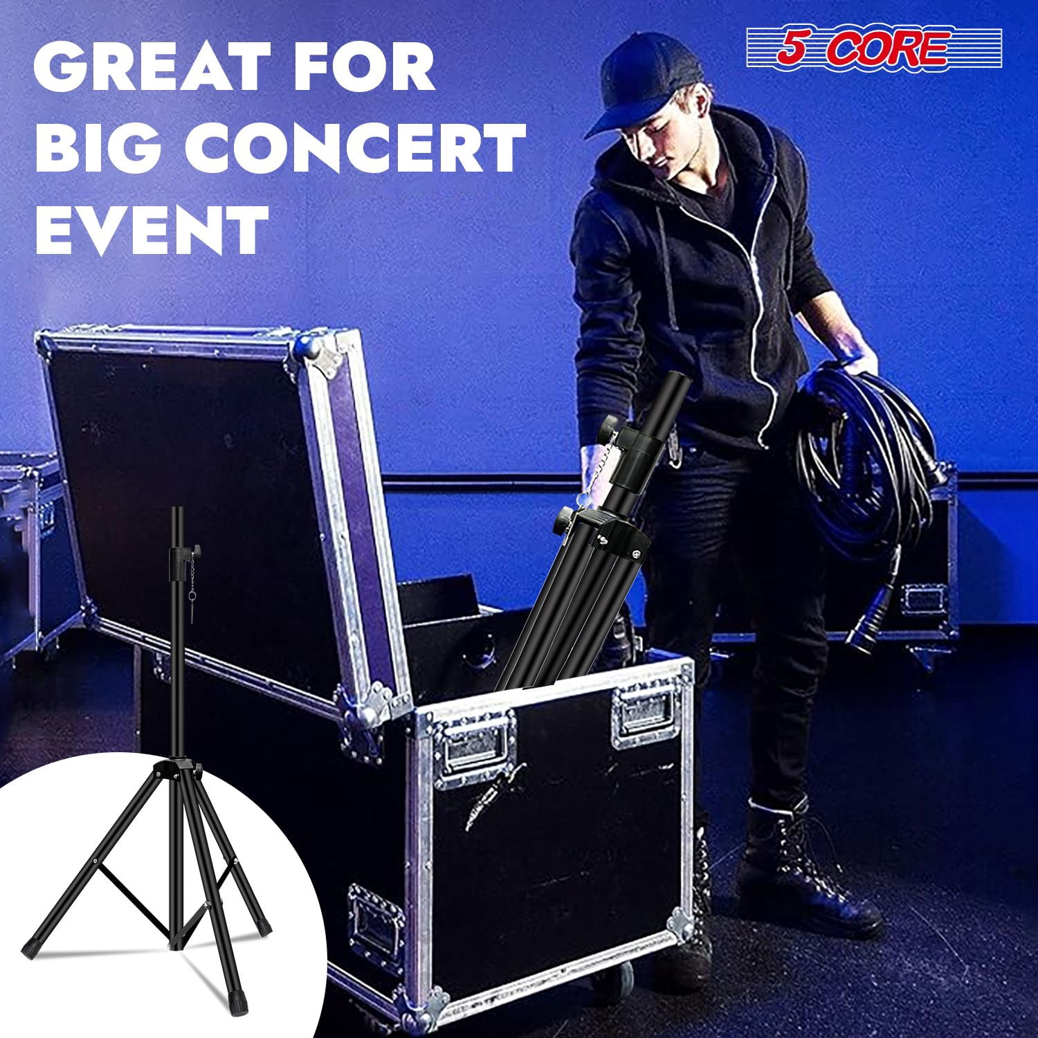 Speaker Stand Height Adjustable PA DJ Tripod Studio Monitor Stands w 35mm Compatible Insert - SS ECO 1PK BLK WoB
