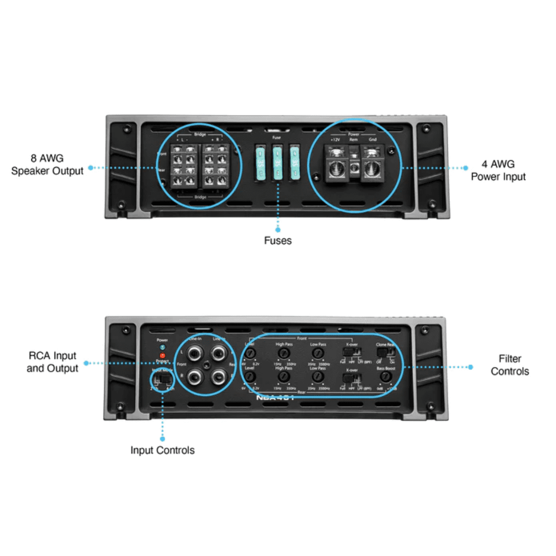 NVX NBA401 Class A/B 4-Channel Amplifier 1600W Peak (800W) RMS N