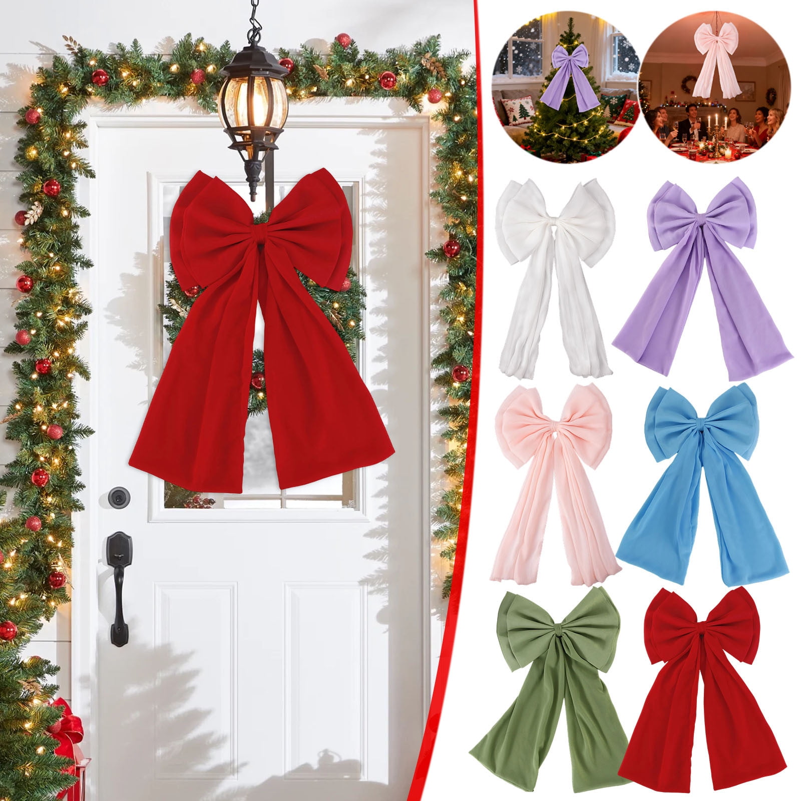 Blue Festive Oversized Bow With Double Layer Design For Christmas Tree Or Banister Decoration Chiffon Material Hanging Ornament