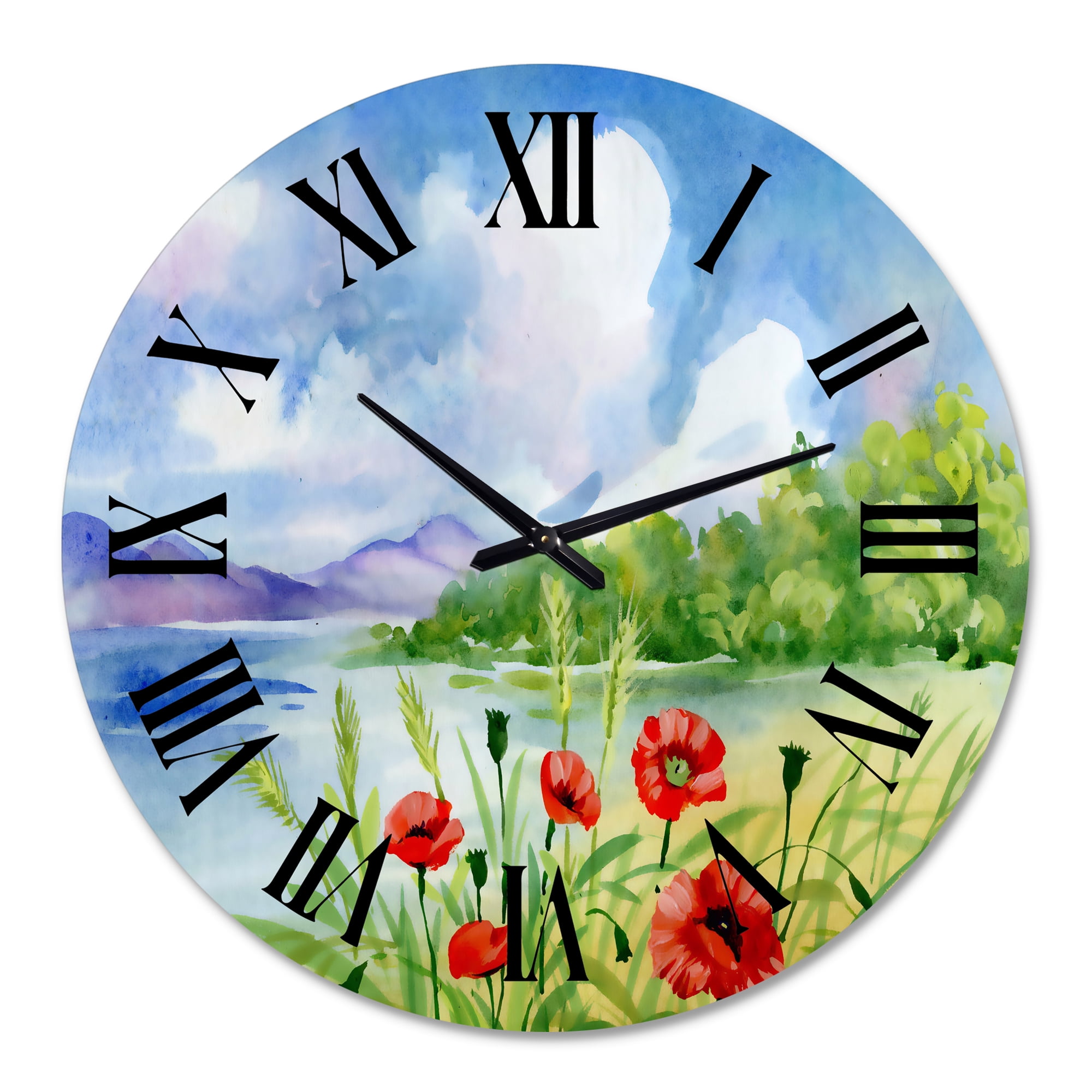 Designart Red Tulips On The Bank Near A Mountain River' 1 in Wall Clock