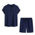 thumbnail image 2 of Awdenio Men's 2 Piece Outfits Linen Set Short Sleeve Shirt Top and Drawstring Waist Vacation Short Sets, 2 of 5