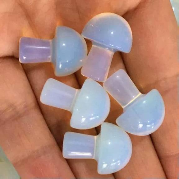 EOEMY Natural Quartz Crystal Carved Mini Mushroom Healing Rock Gemstone Agaricus Decor-Opalite Stone